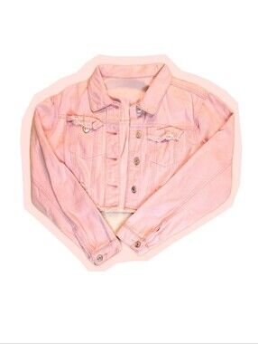 Baby Pink Distressed Denim Jacket - Crop Style (XS)